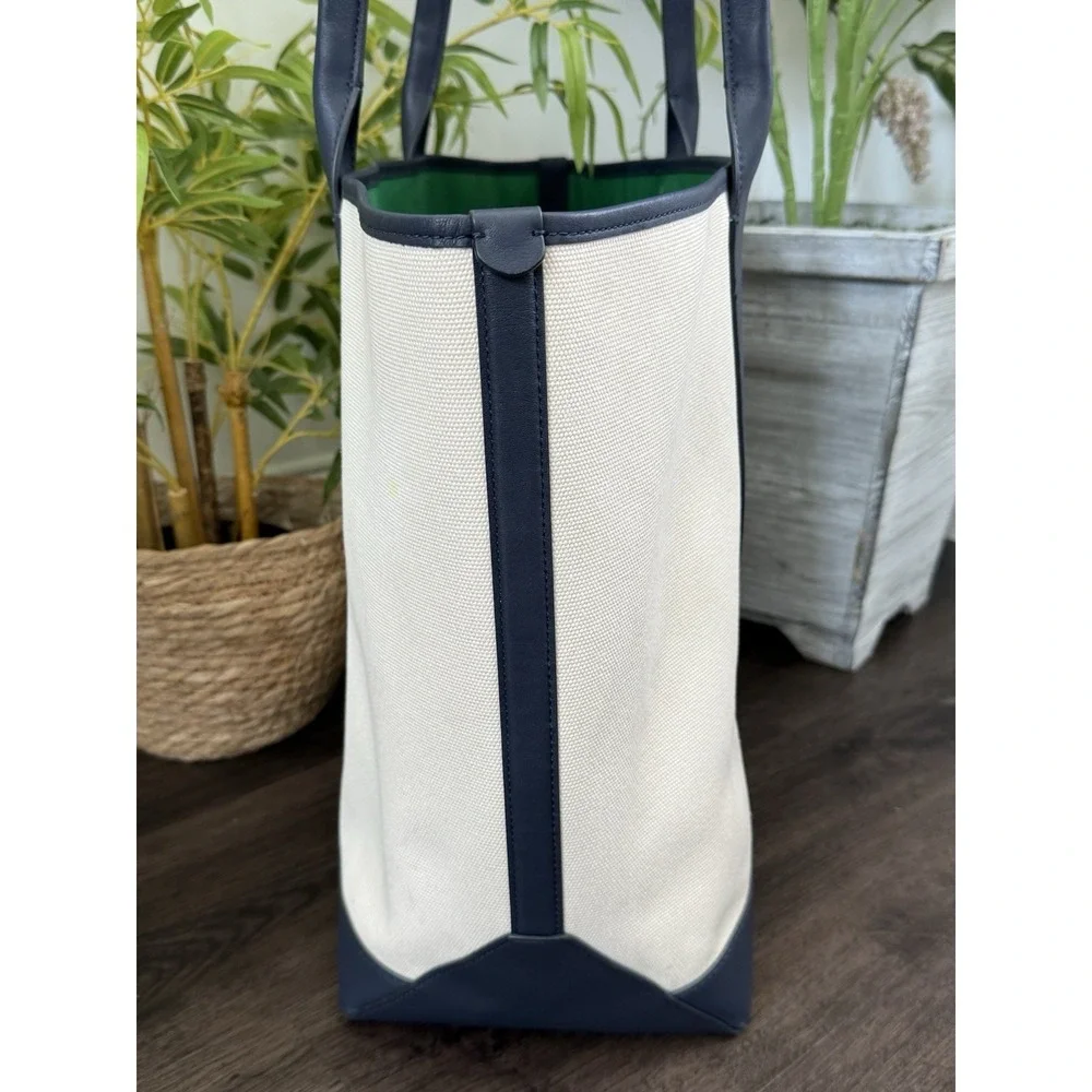 Kate Spade Canvas Racing Stripe Large Tote Bag Cream/Navy Green/Blue Stripe EUC